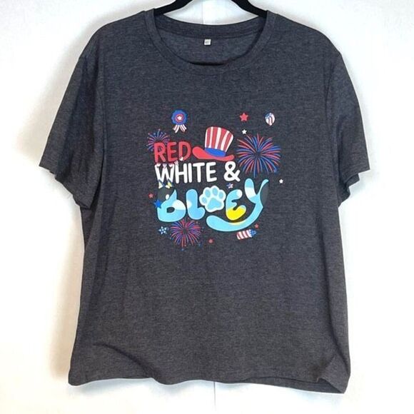 Bluey T-Shirt Women’s XL Heather Gray Graphic Short Sleeve Crew Neck July 4th EU - Picture 2 of 11